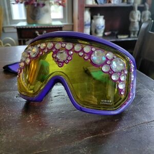 One of one handcrafted purple gold hologram gem 90s raver edm festival goggles